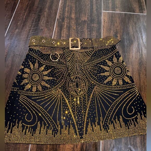 Day G Gold Studded Mini Skirt with Belt | Art Deco Festival Glam size Large - Picture 4 of 10